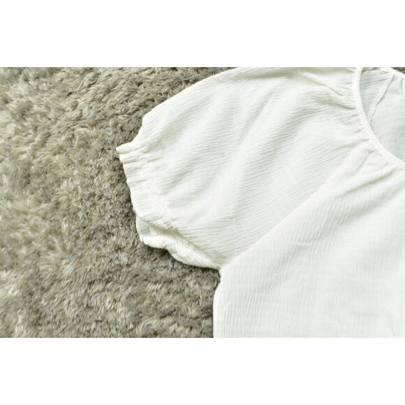 Madewell Texture & Thread White Blouse L Polyester Short Sleeve Solid Crew Neck - Picture 6 of 8